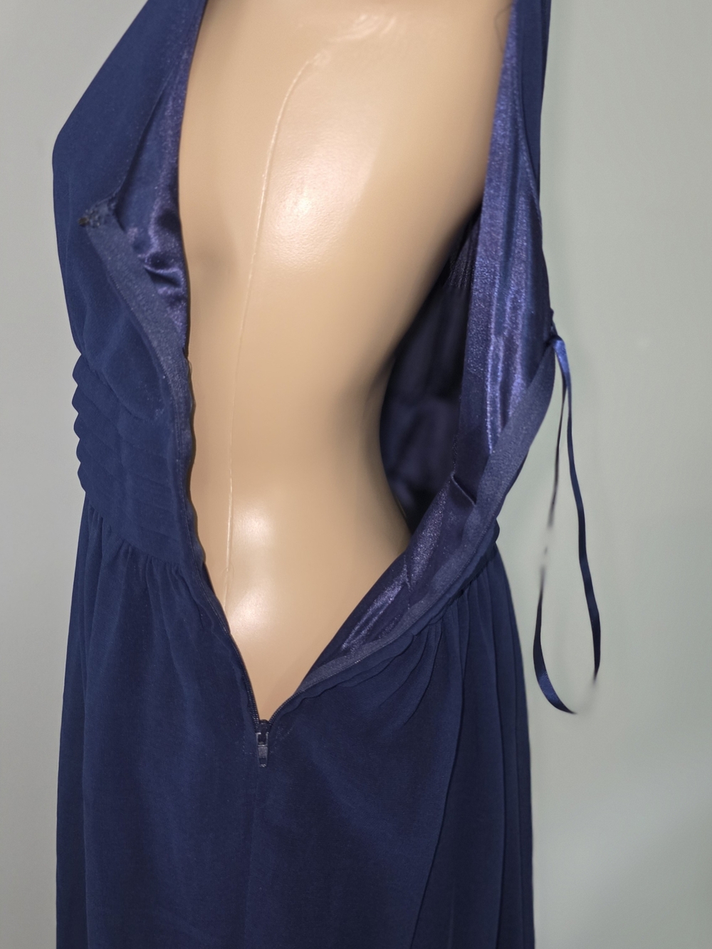Ya Los Angeles Windy City Navy Halter Midi Dress Sz L Side Zip Lined Chiffon - Picture 13 of 16